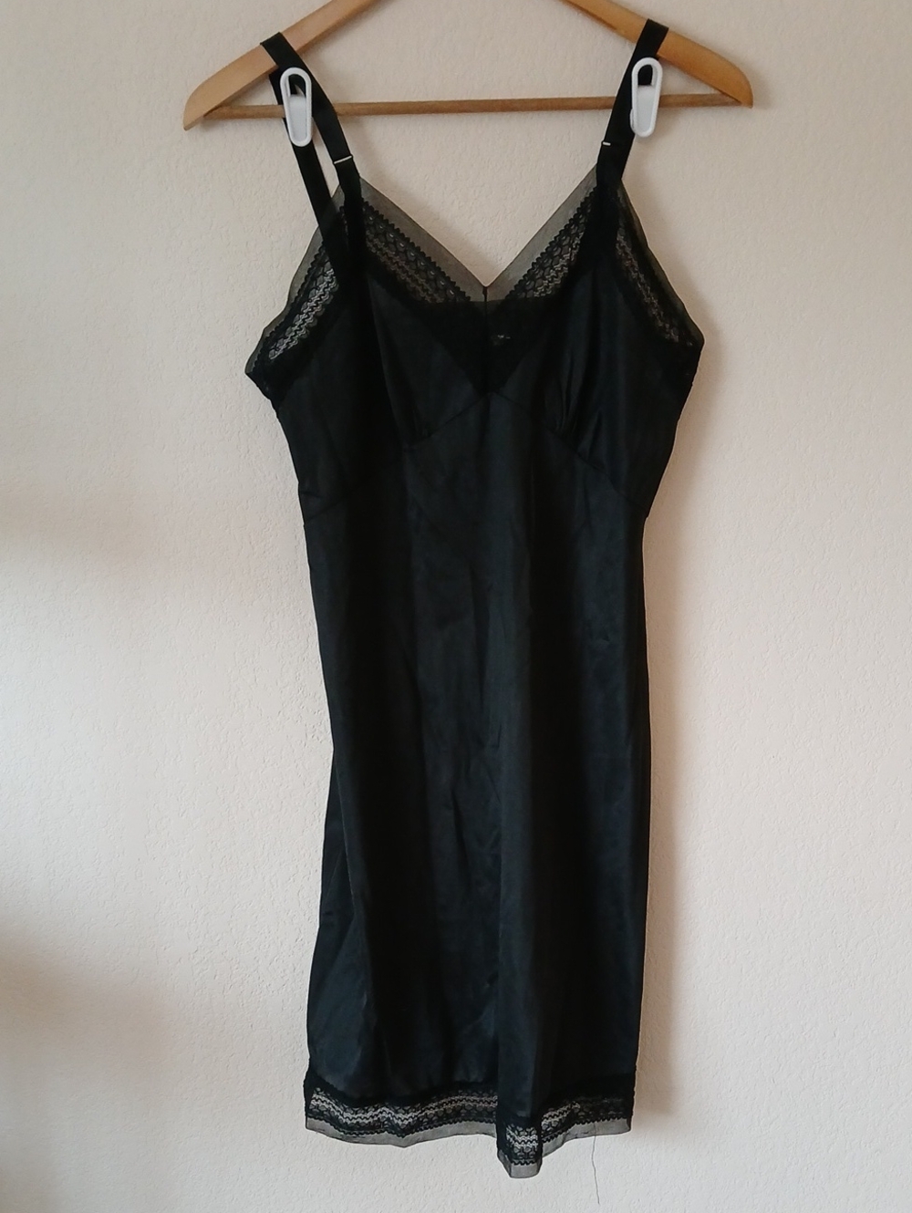 Vintage Velrose Black Nightgown Slip Lace Trim